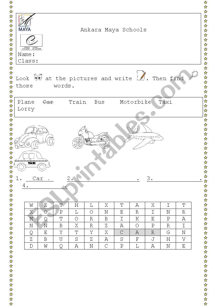 Transportation (matching / word search)