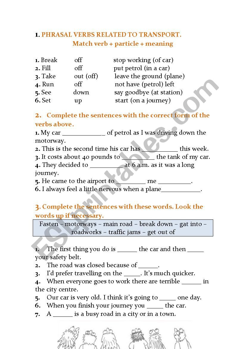 Cars and driving vocabulary worksheet