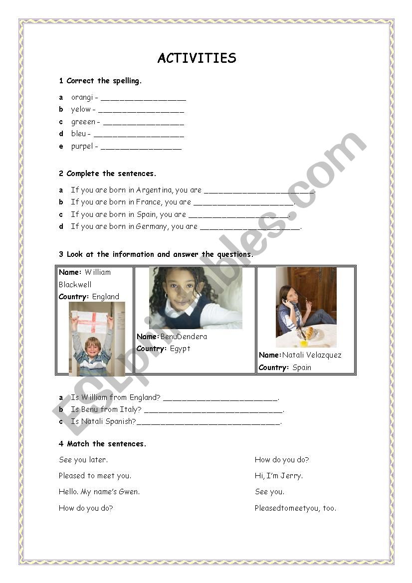 Mixed activities worksheet