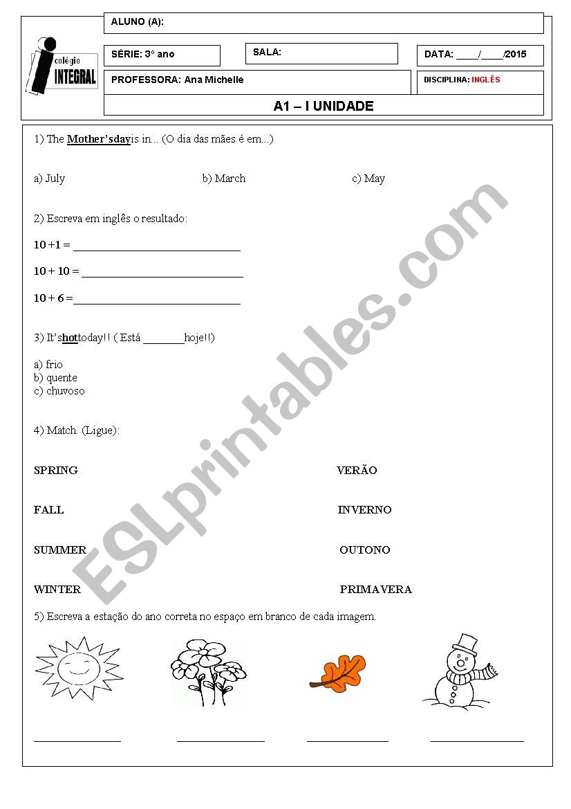 seasons worksheet
