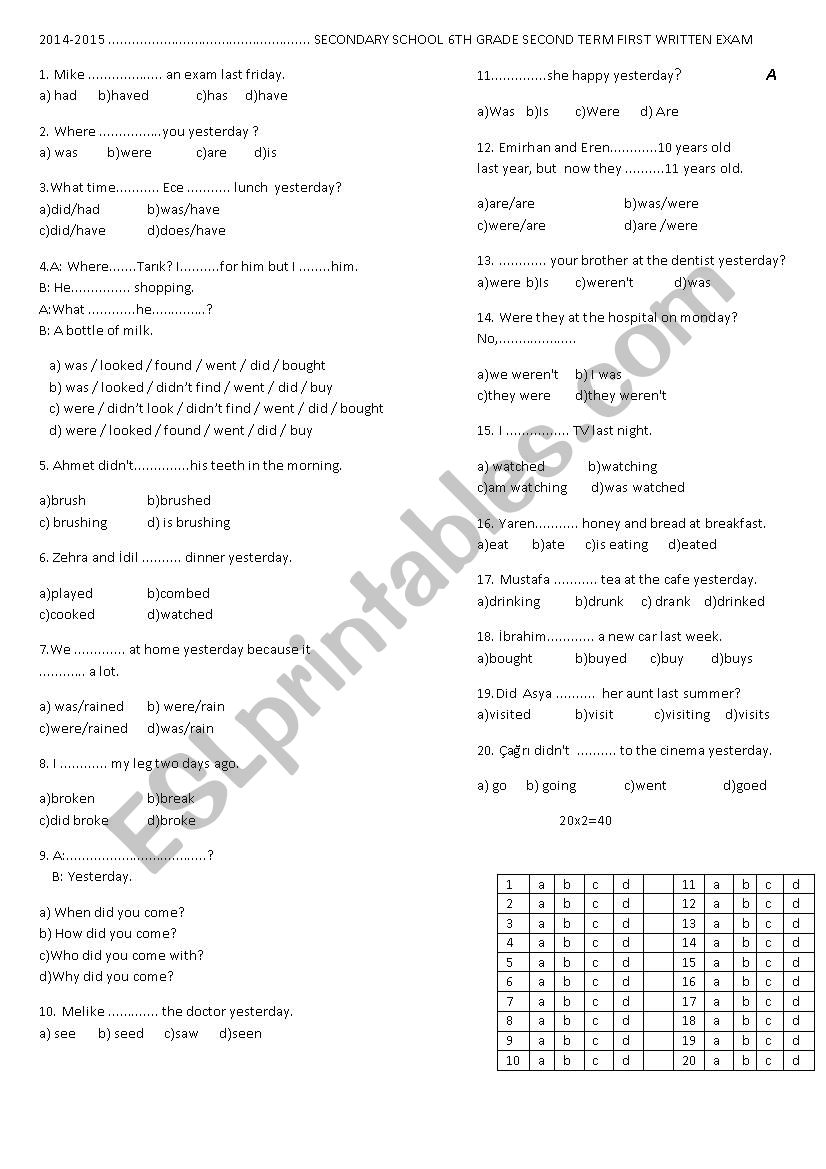 simple past tense worksheet