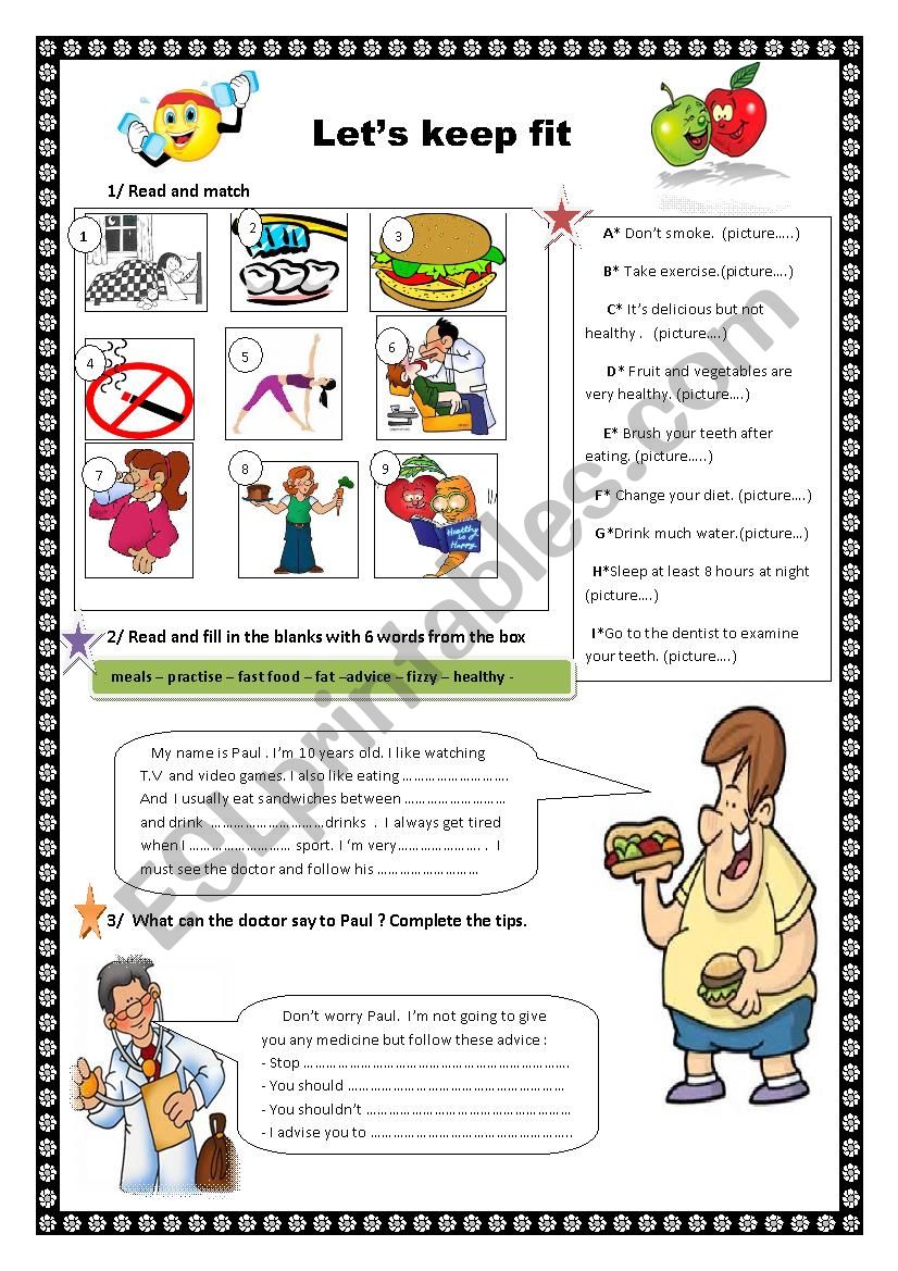 LetÂ´s keep fit worksheet