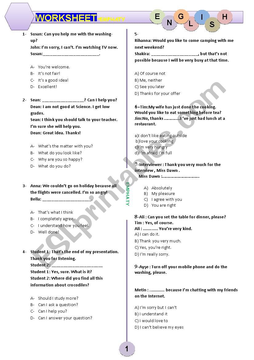 EMPHATY WORKSHEET worksheet