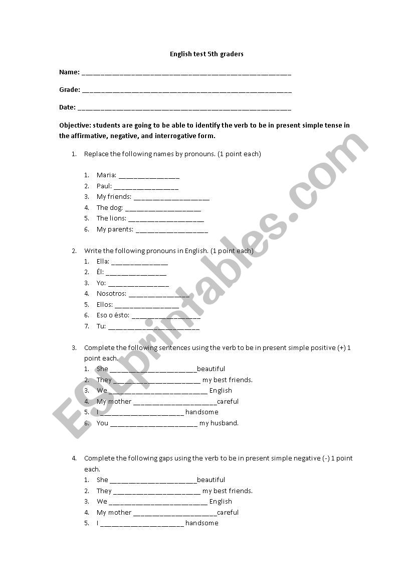 verb to be guideline worksheet