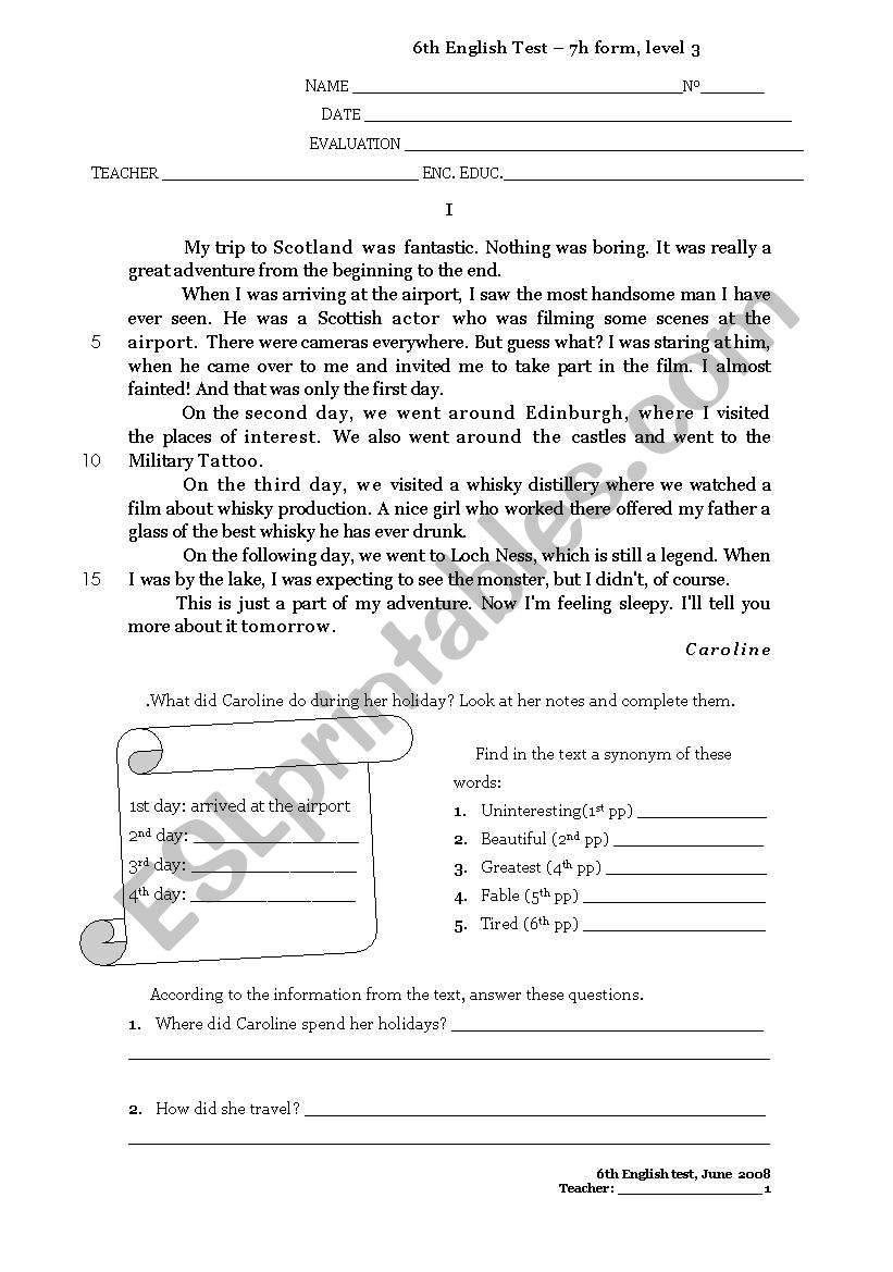 Holidays worksheet