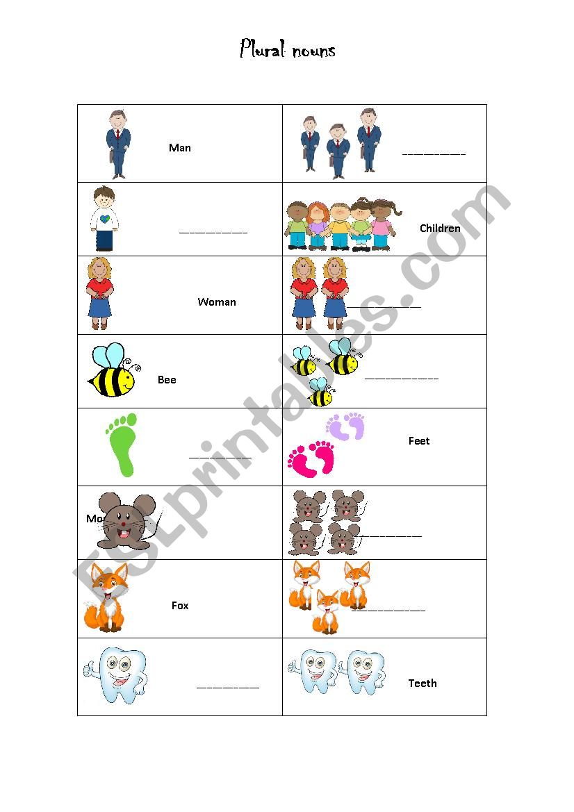 Plural nouns worksheet