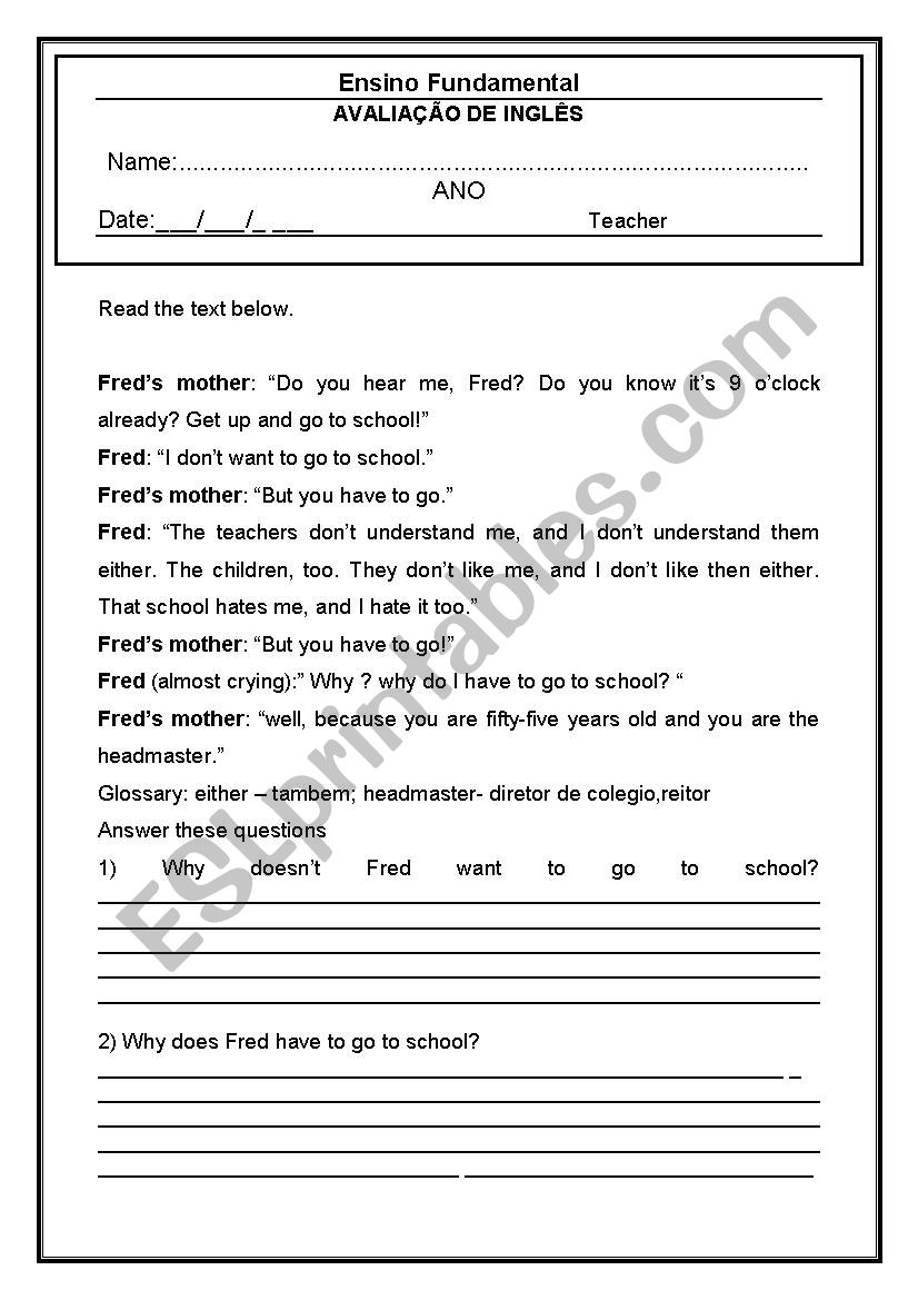 English test  worksheet