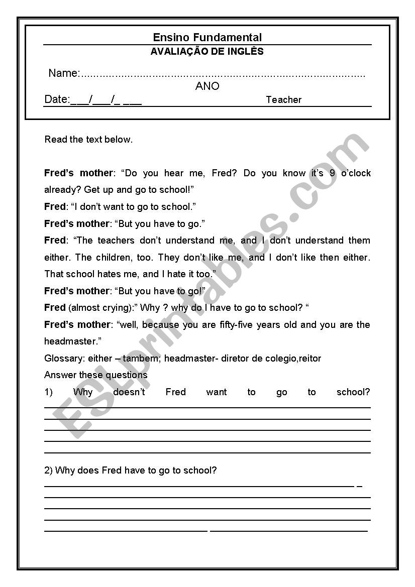 English test  worksheet