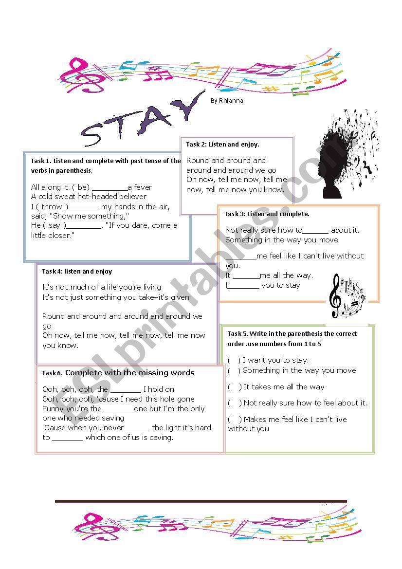 Stay by Rihanna worksheet