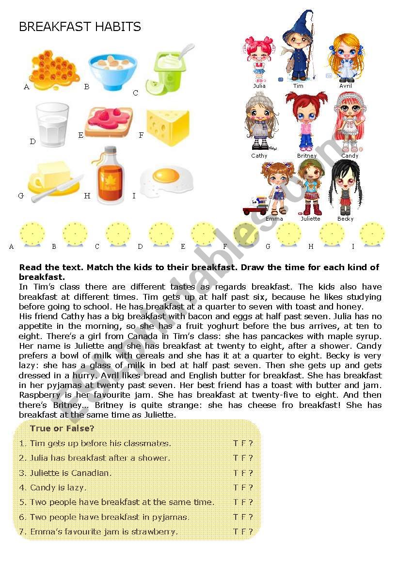 Breakfast Habits worksheet