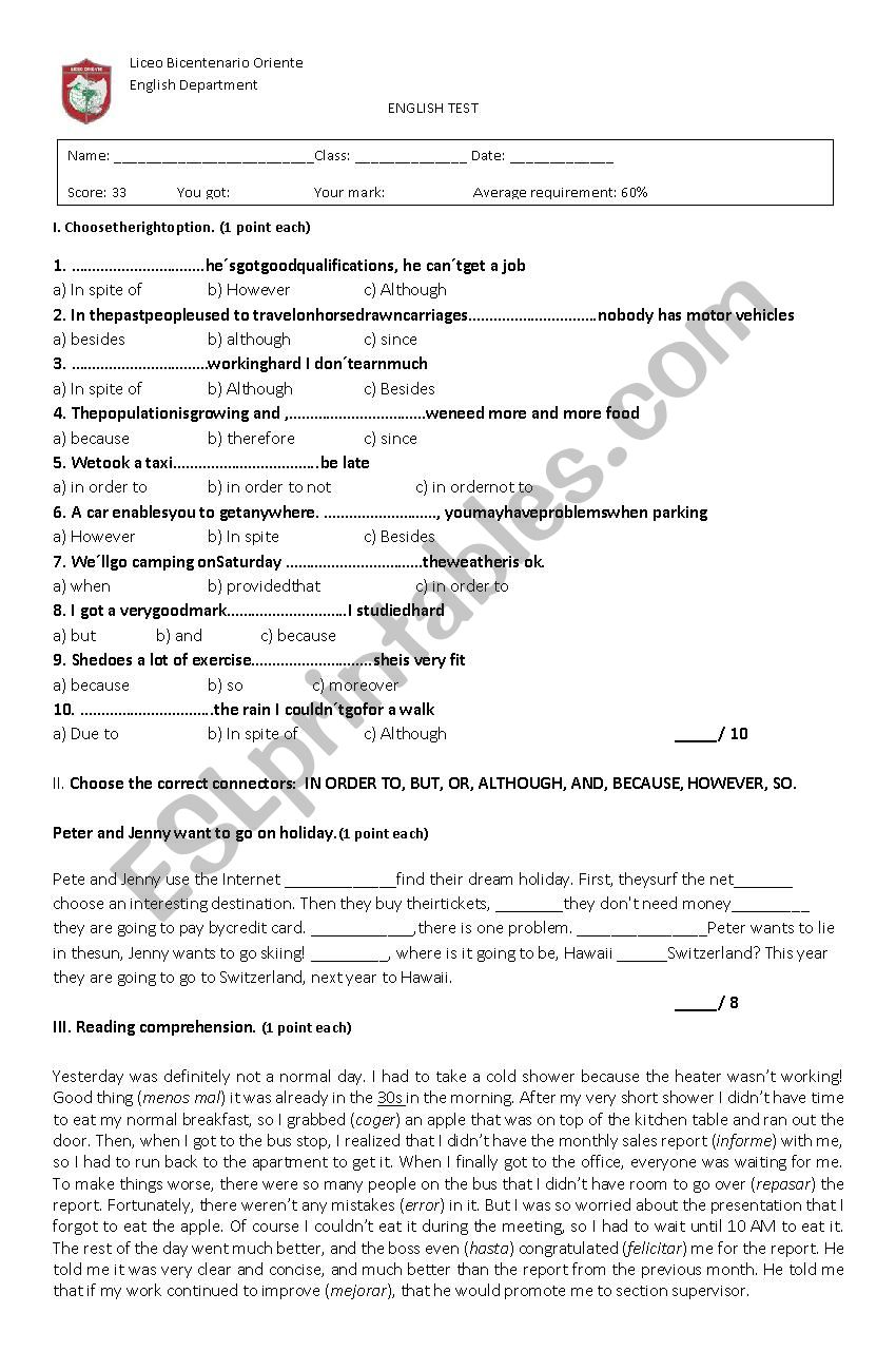 1 prueba tercero worksheet