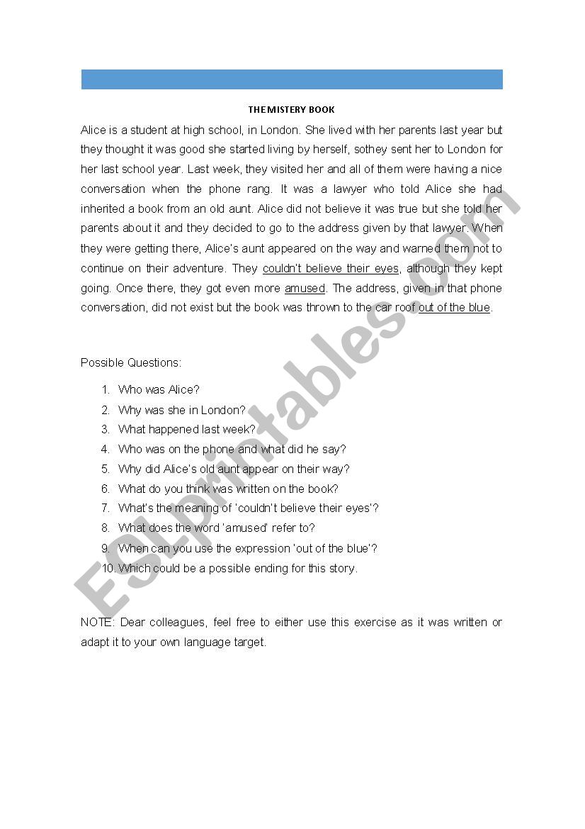 The Mistery Book worksheet