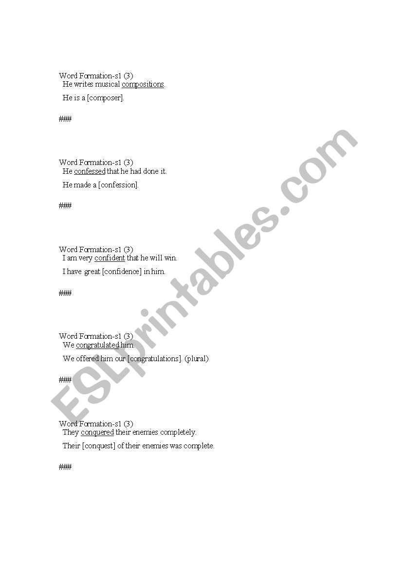 Word Formation  worksheet