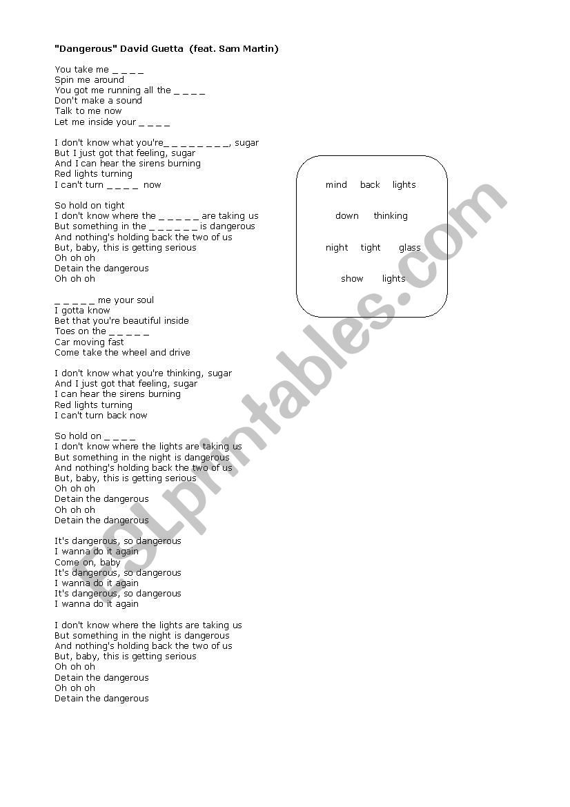 David Guetta-Dangerous Song Worksheet