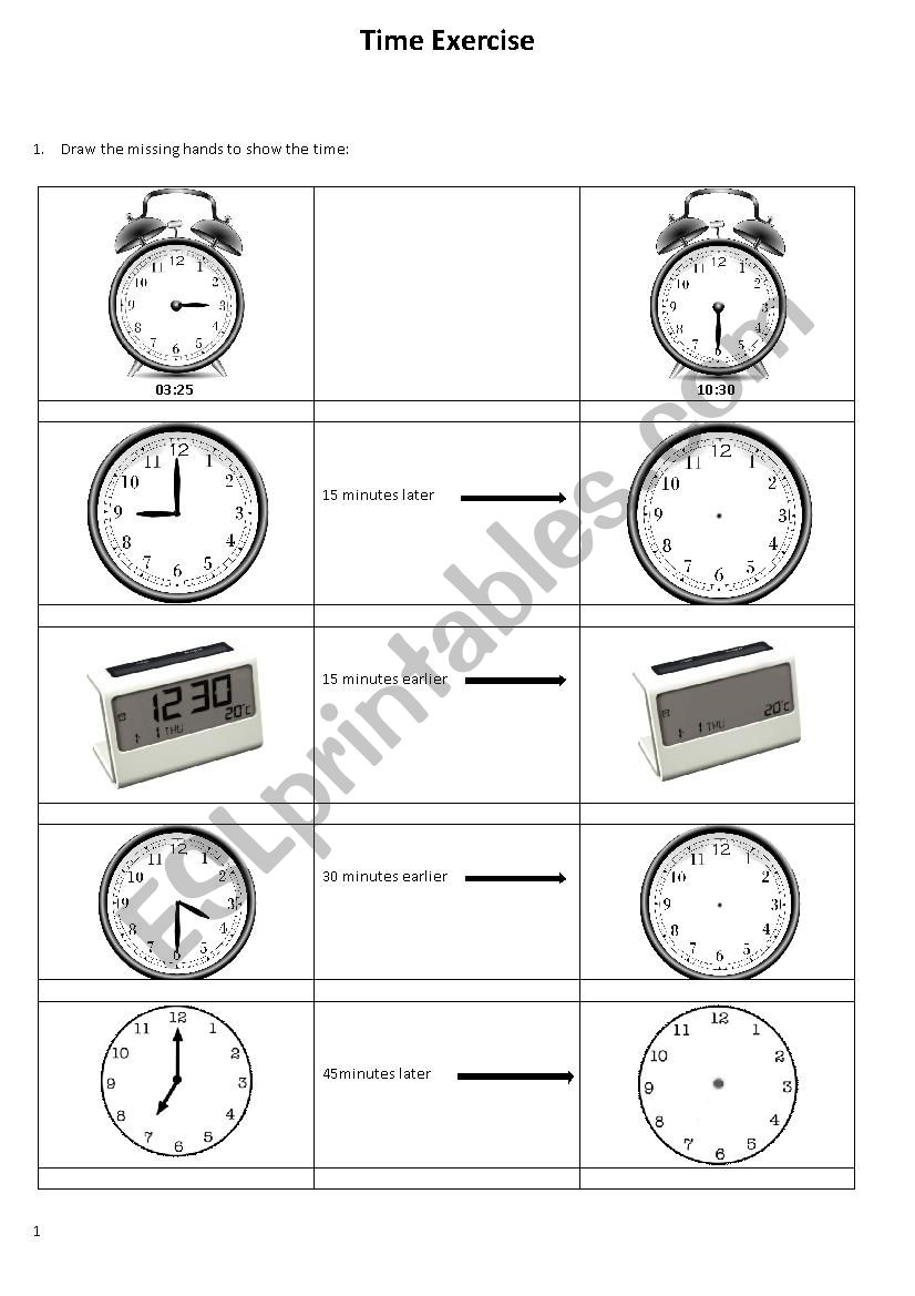 Time excercise worksheet