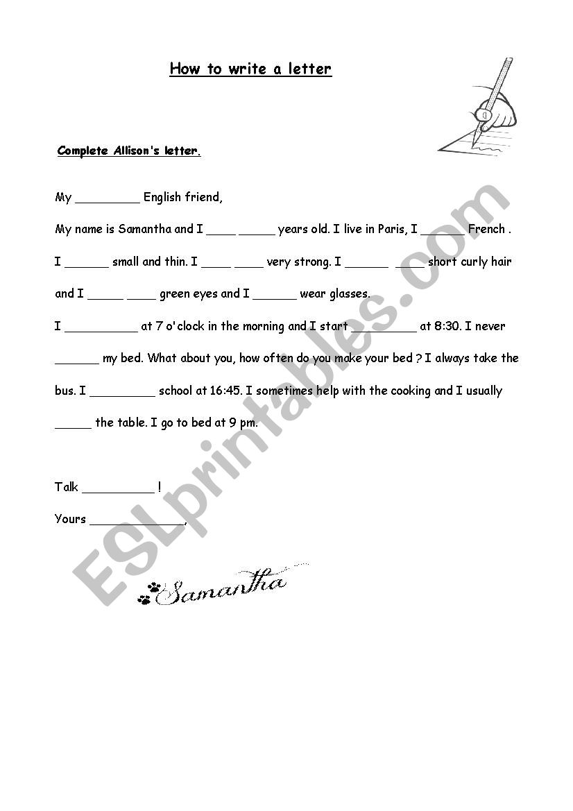 How to write a letter worksheet