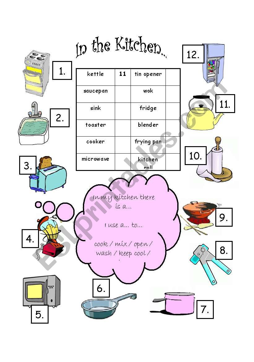 In the Kitchen Match Up Sheet worksheet