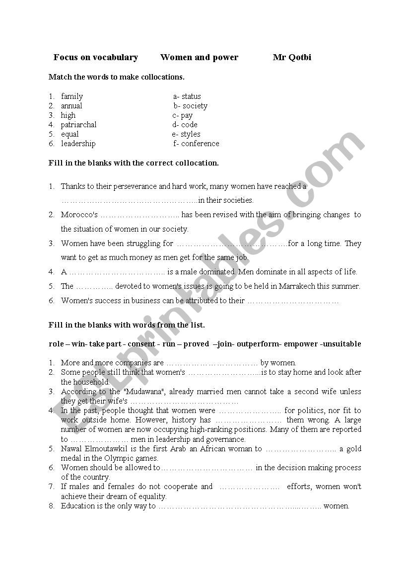 Focus on vocabulary worksheet