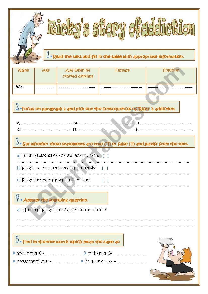 Rickys story of addiction worksheet