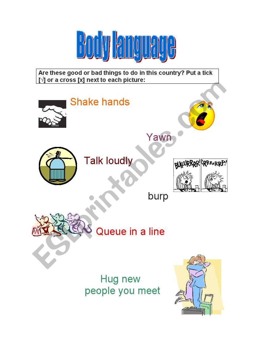 Discussing body language  worksheet