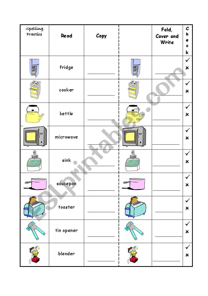 In the Kitchen Spelling Practice