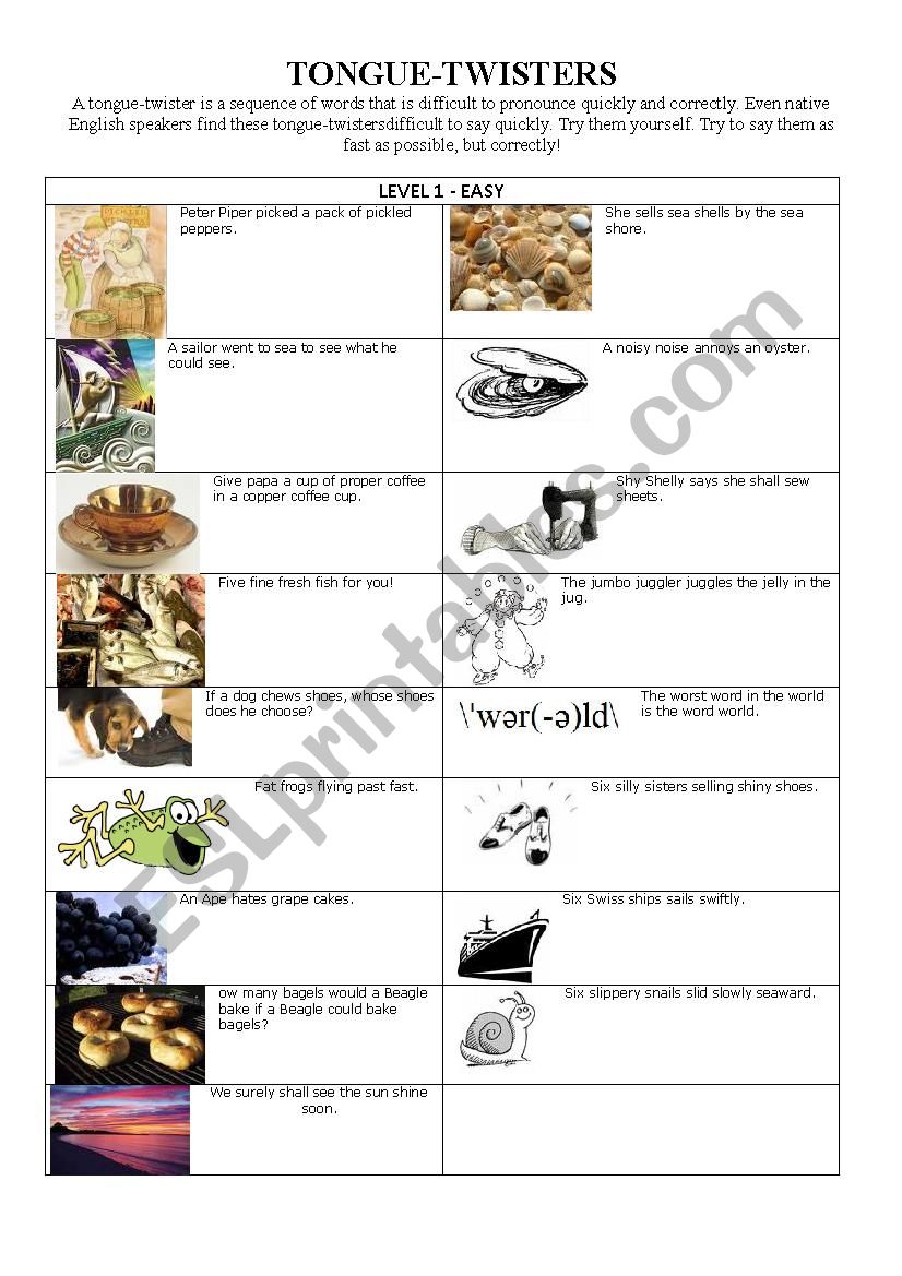 Tongue-twisters level 1 worksheet