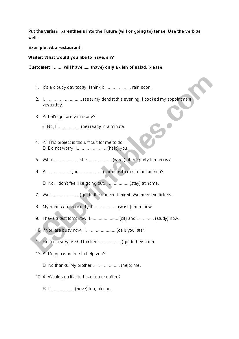 future tense worksheet