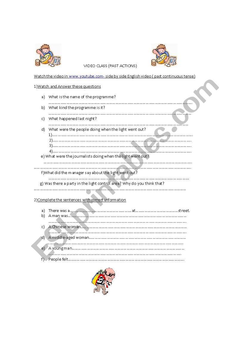 Video Class ( past Actions) worksheet