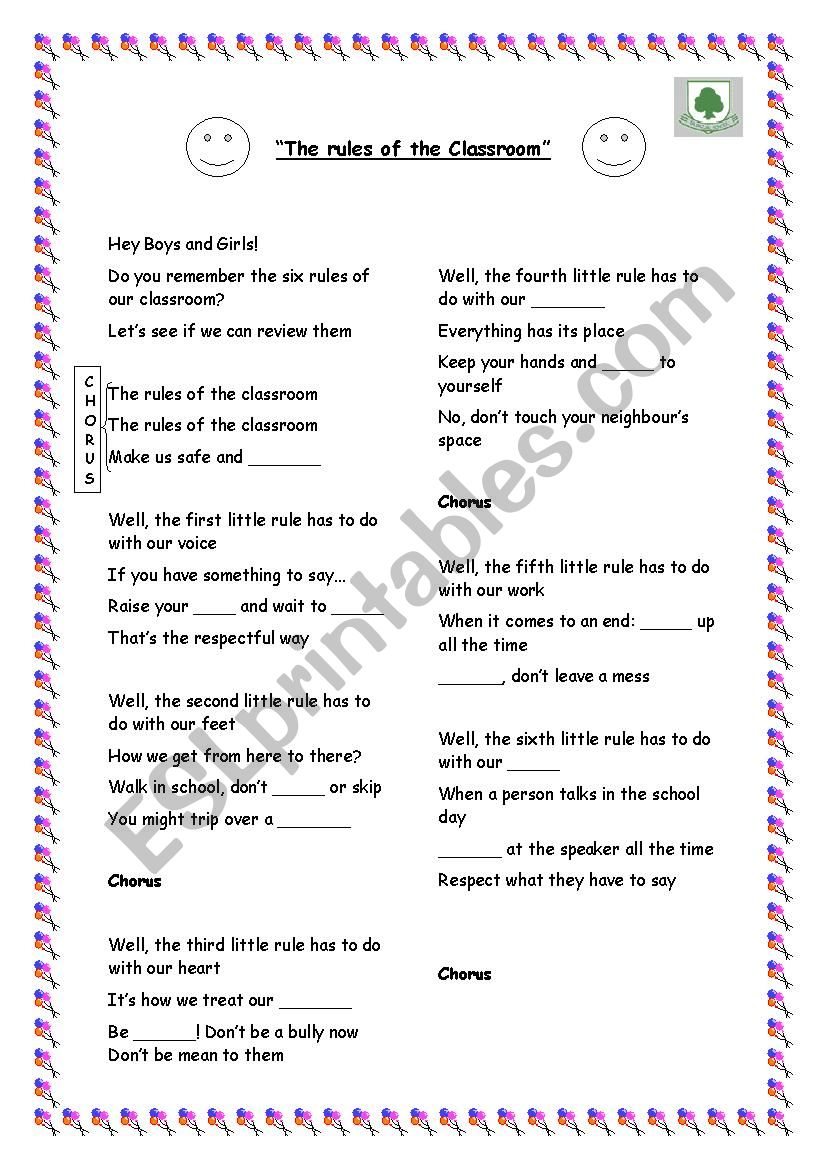 Rules of the ClassRoom worksheet