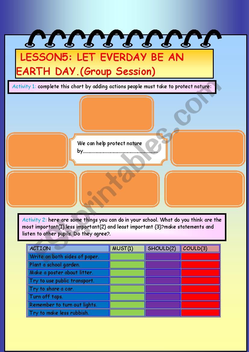 School Charts On Earth Day