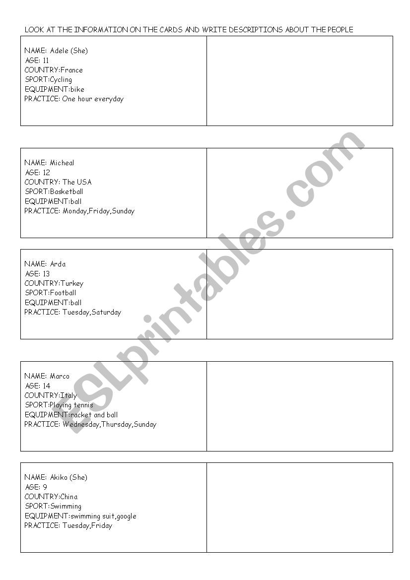 sports worksheet