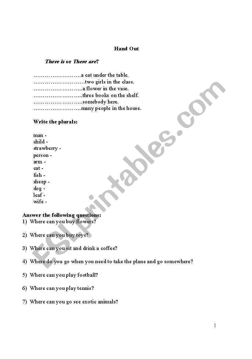 Hand Out worksheet
