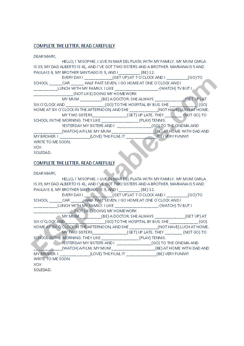 letter worksheet