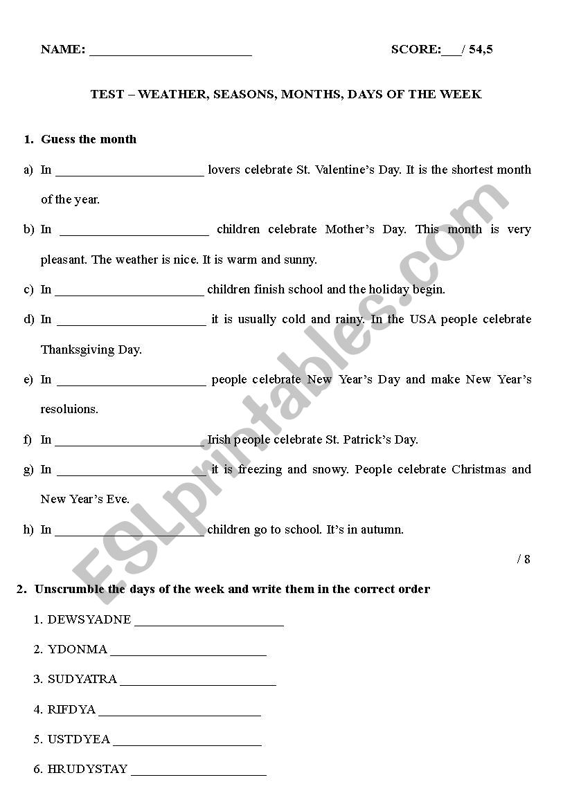 weather seasons day months test