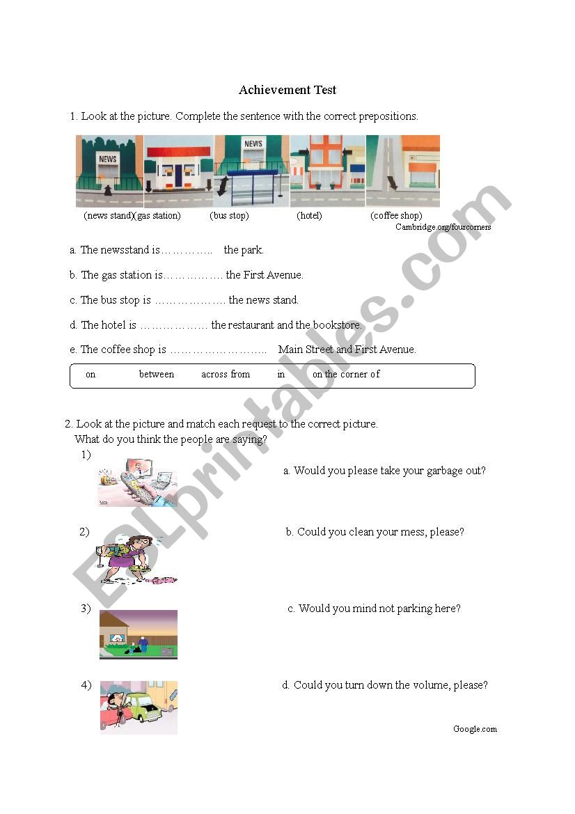 asking for direction worksheet