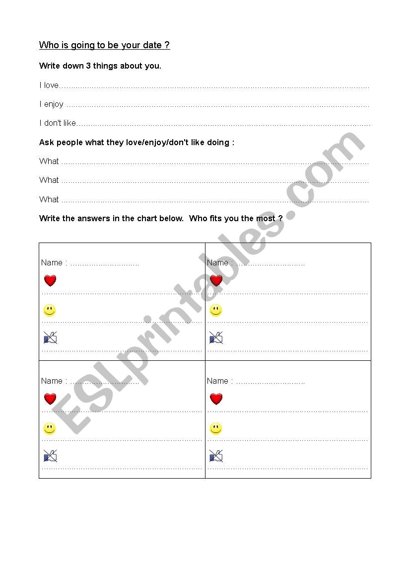 Oral class activity dont like-love-enjoy