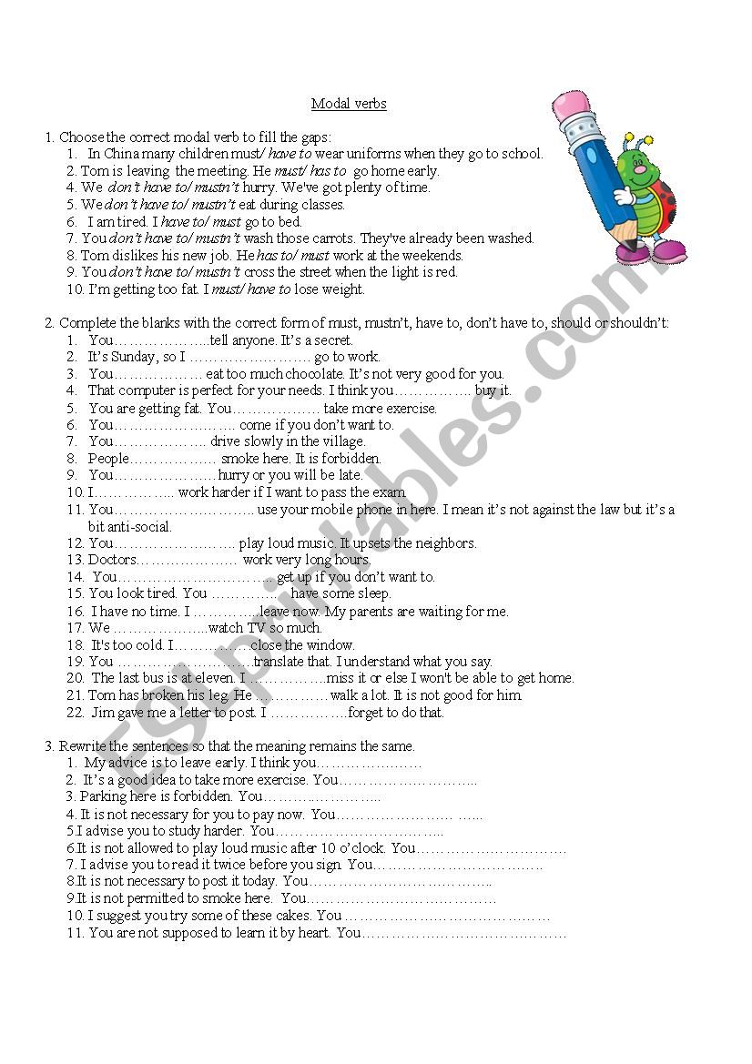 Modal verbs worksheet