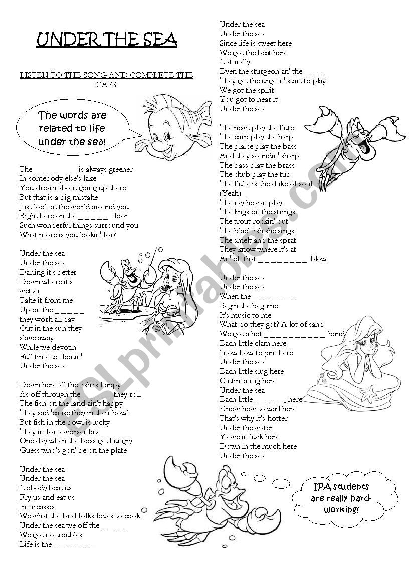 Under the sea worksheet