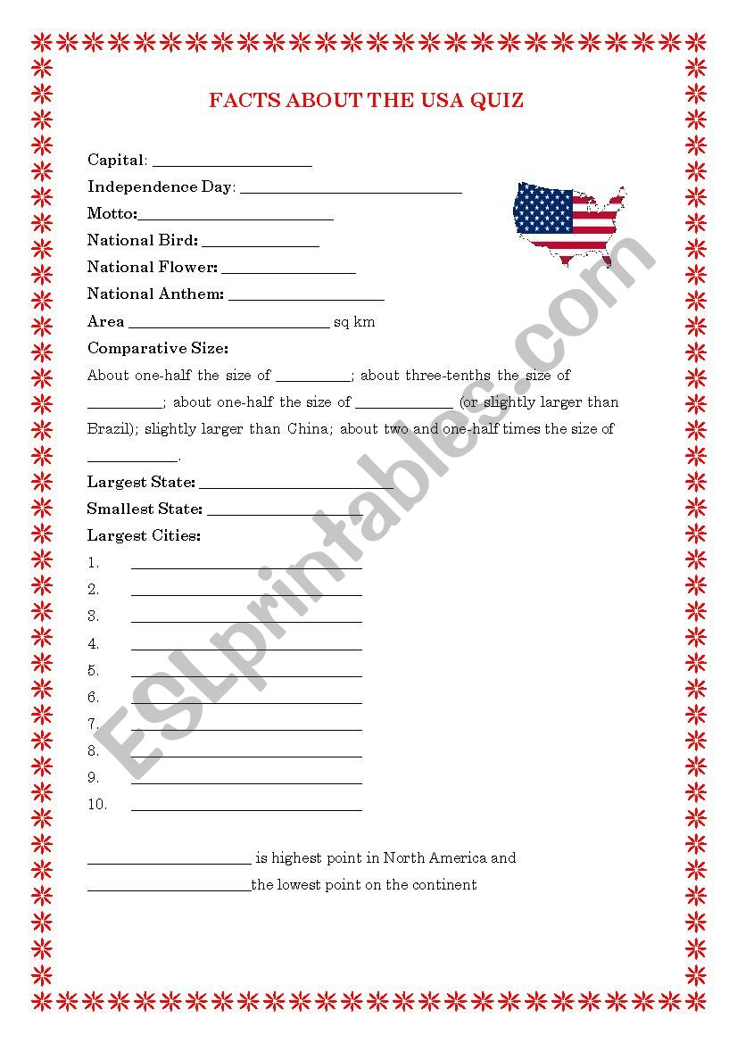 Facts about the USA worksheet