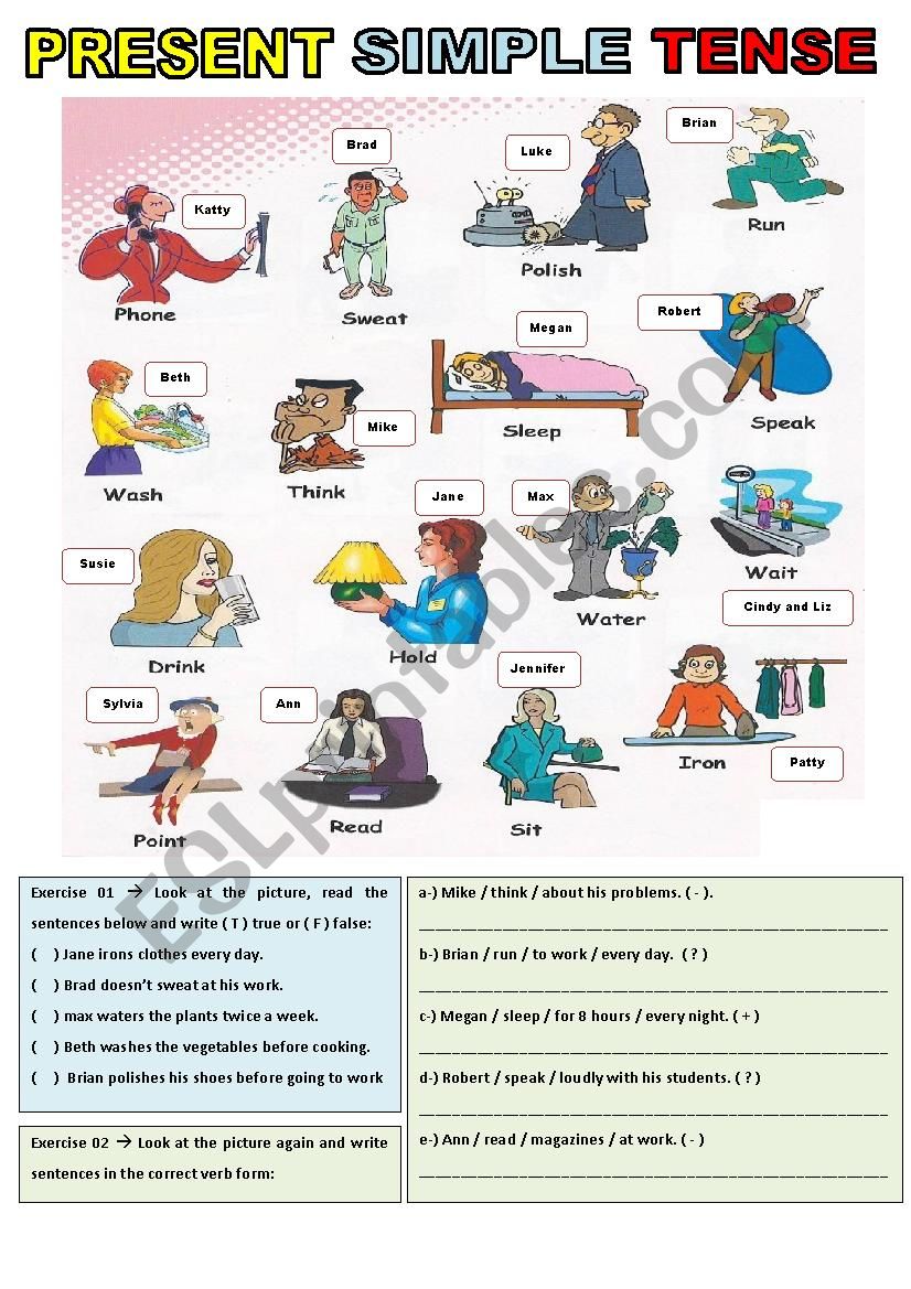 Present Simple Tense (4-page worksheet) + Answer Key