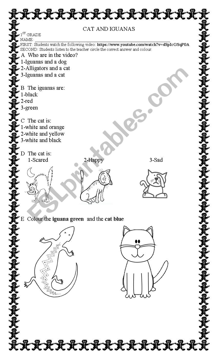 THE CAT AND THE IGUANAS worksheet
