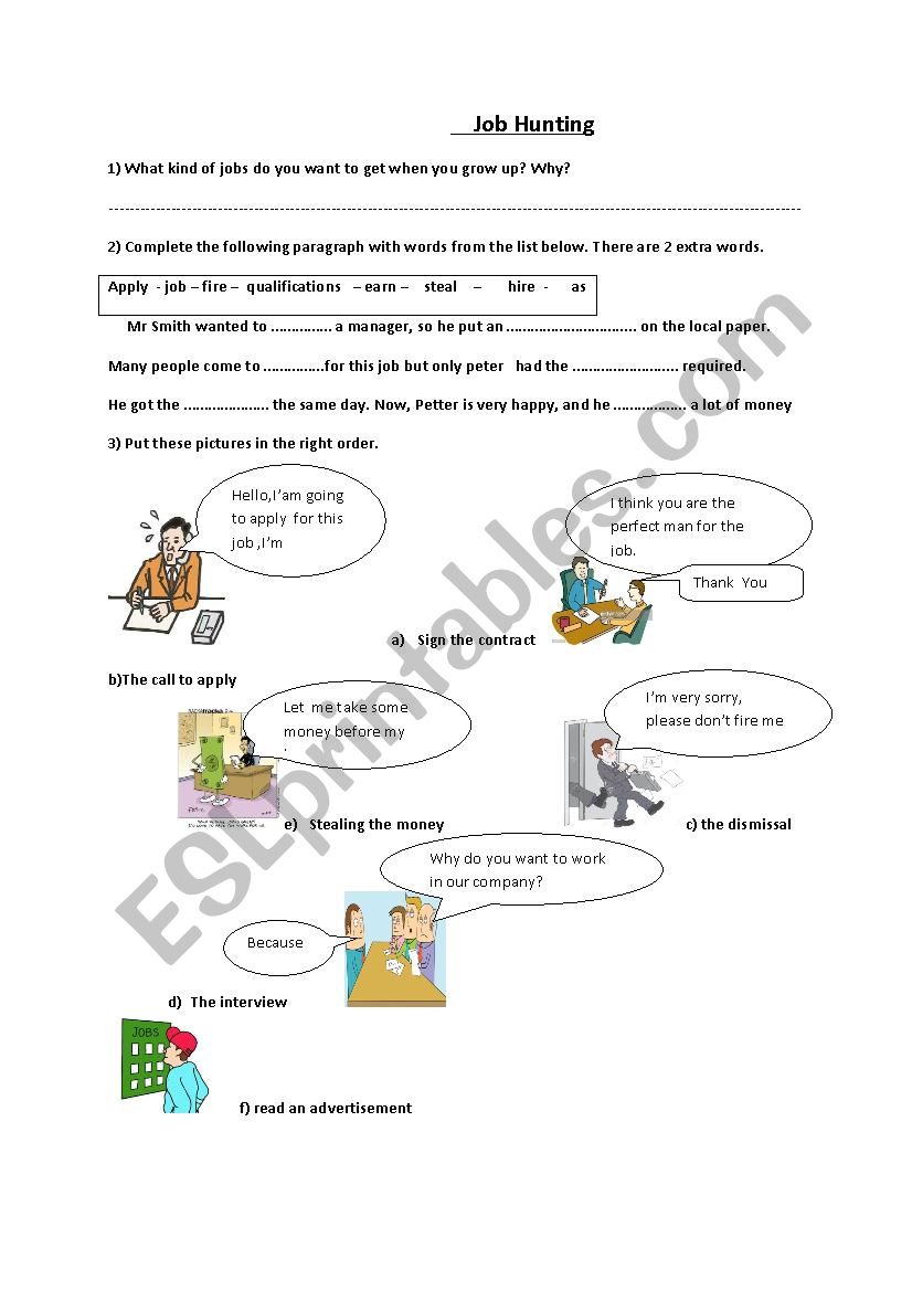 Job Hunting worksheet