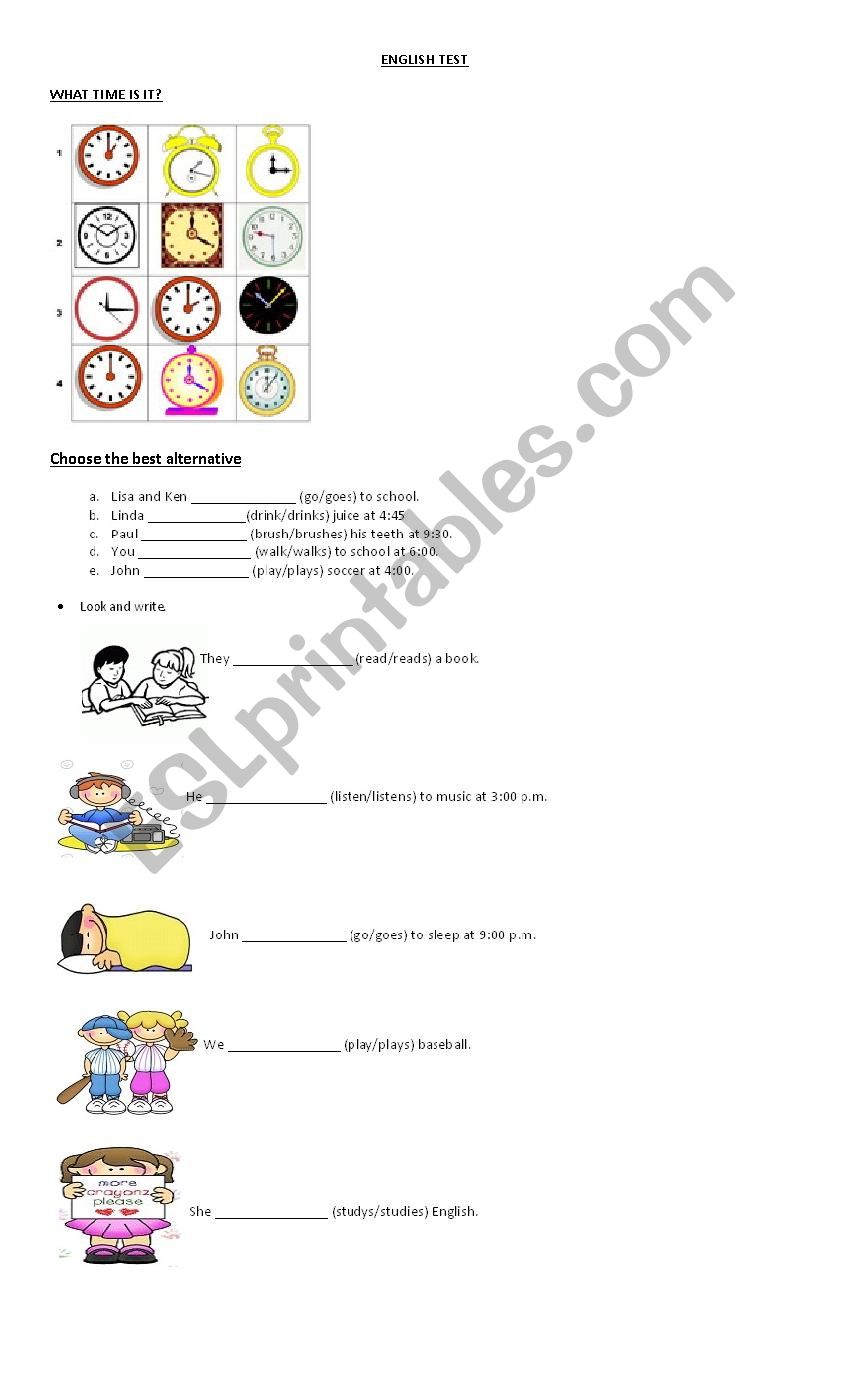 present simple and time worksheet