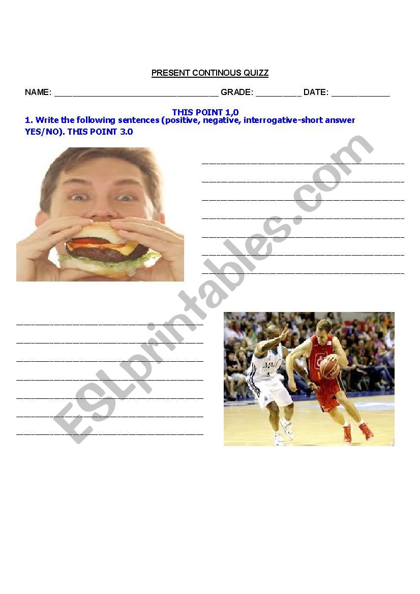 PRESENT PROGRESSIVE QUIZZ worksheet