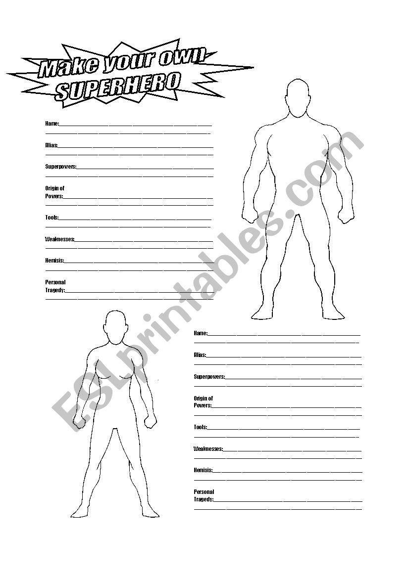 DESIGN A SUPERHERO worksheet