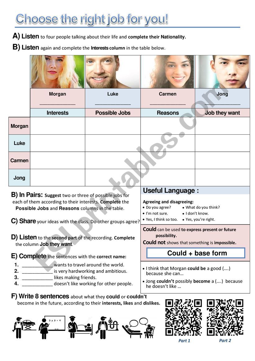 Choose the right job! worksheet