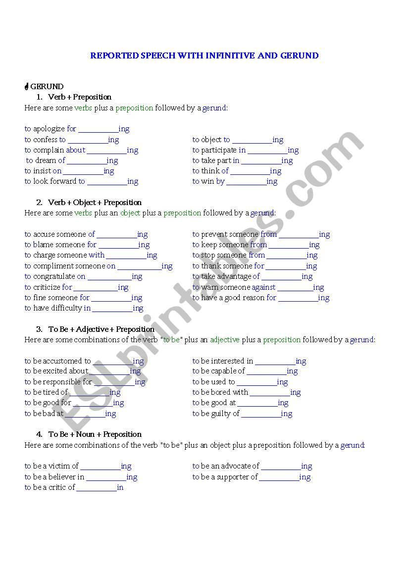 Reported speech with gerund and infinitive