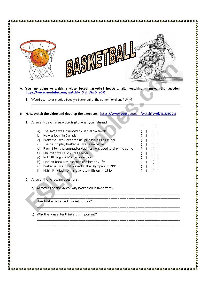 History of Basketball worksheet