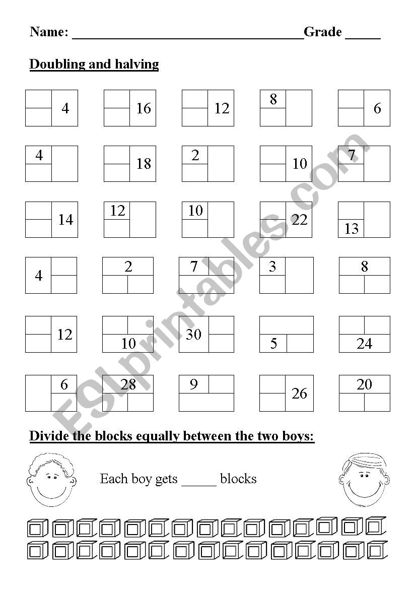 Doubling and halving worksheet
