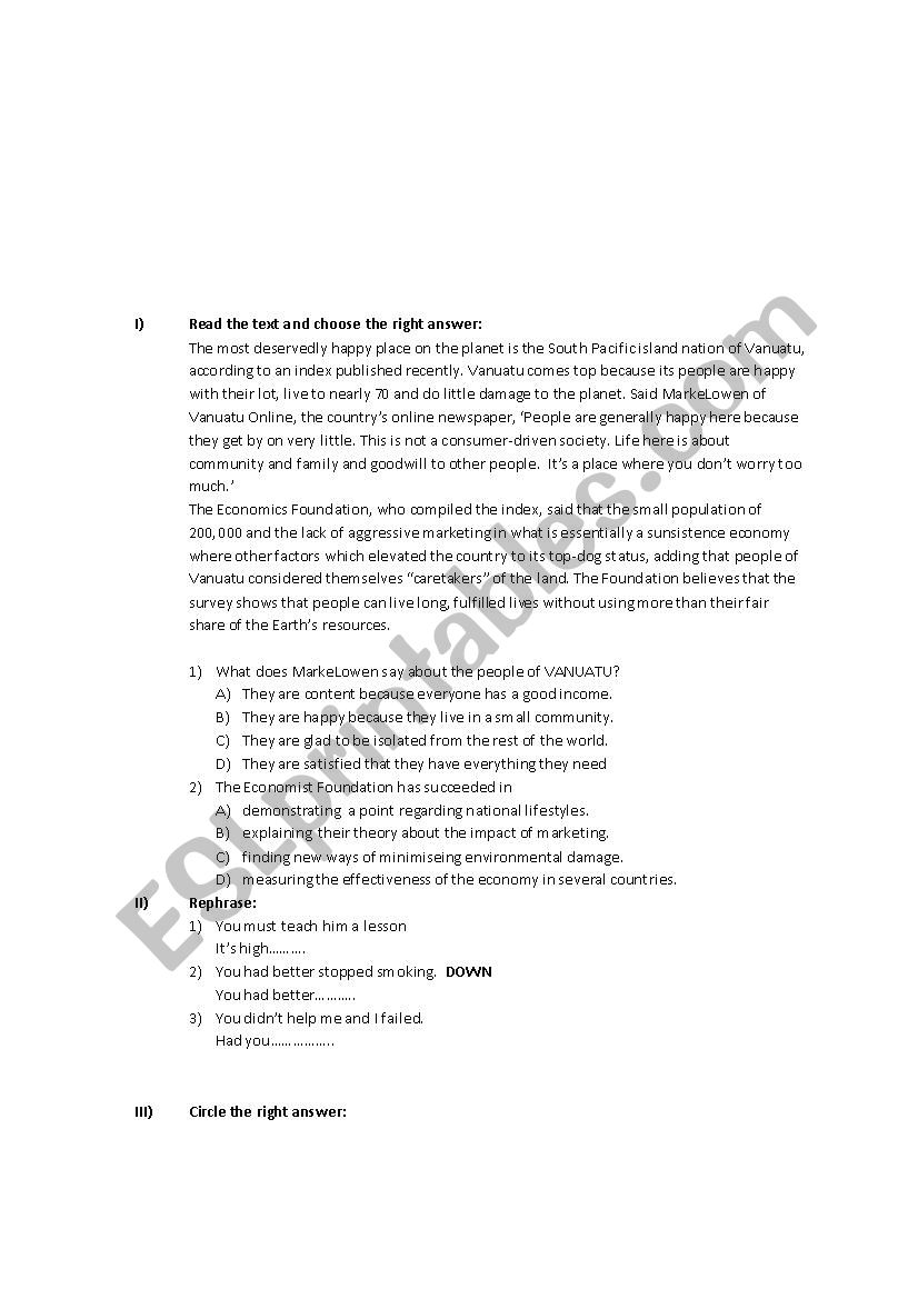 testing vocabulary worksheet